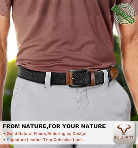 Men Reversible Braided Web Belt 1 3/8 Inch with Gift Box - Black & Light Brown, Adjustable Waist 30-34 Inches