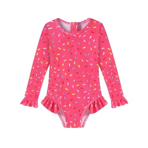 Girls One Piece Swimsuits Long Sleeve Ruffle Zipper Bathing Suit Cute Kids UPF 50+ Rashguard Swimwear 1-6 Years
