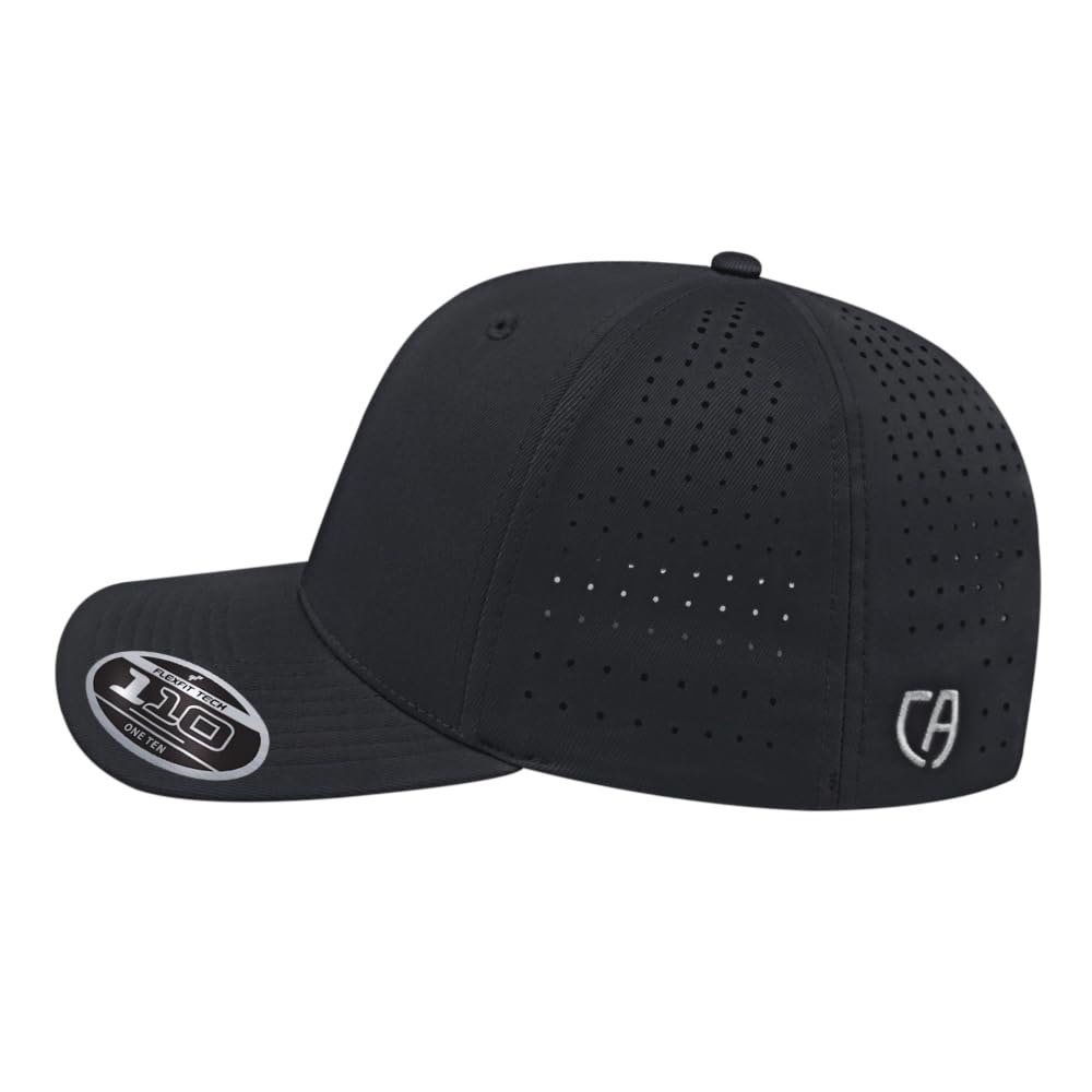 Cap America i8533 2-Pack Flexfit 110 Perforated Performance Snapback Mid Profile 6-Panel Cap w/UV Guard & Adjustable Snapback (Black)