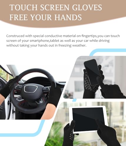 Winter Beanie Hat and Touchscreen Gloves Set for Men Women - Black, One Size
