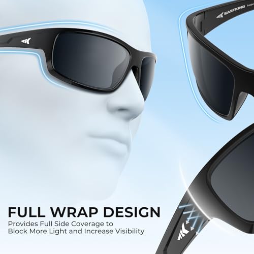 KastKing Kateel Full Wrap Sport Sunglasses with Smoke Lenses, Black Frame