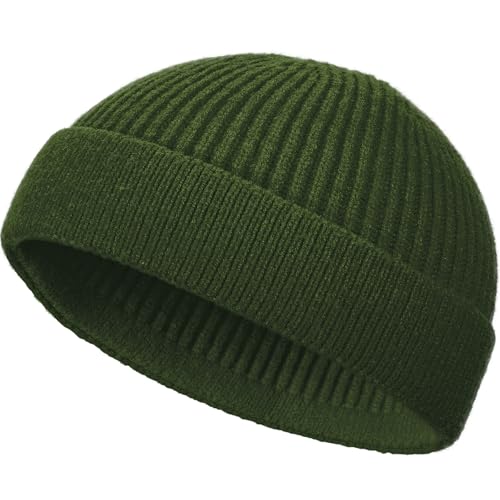 Swag Wool Knit Cuff Short Fisherman Beanie for Men Women, Spring Fall Winter Warm Hats, Trawler Skull Cap, Watch Cap
