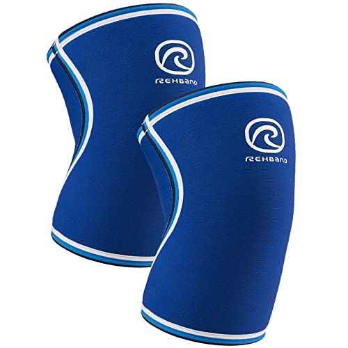 Rehband Classic Knee Sleeve for Strength Training - 7mm Neoprene Knee Brace Competition, Weightlifting, Flexible & Non-Slip Knee Support for Men & Women with anatomic shape, Colour:Blue - 1 Pair, Size:Small