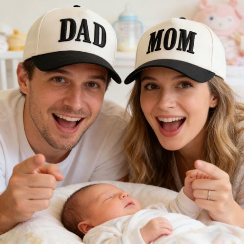 Mom and Dad Matching Trucker Hats - Black Dad and Mom Hat Set for New Parents - One Size