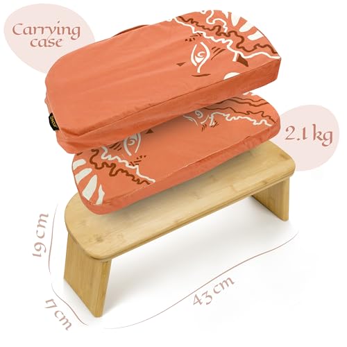 Zaveur Bamboo Meditation Bench with Cushion - Foldable Bench for Multiple Seating Angles - Kneeling Chair Meditation Stool - Yoga Chair Prayer Bench for Deeper and Longer Meditation - Orange