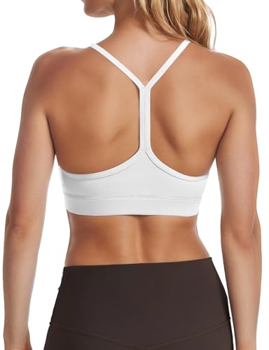 Medium Black and White 2-Pack Y Back Sports Bras for Women, Low Impact Padded Racerback Spaghetti Strap Workout Tops