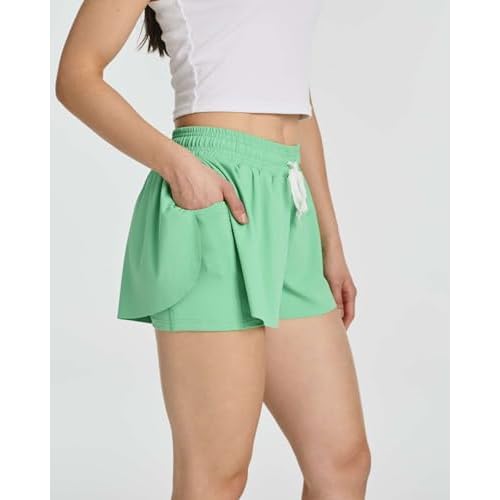 Real Essentials 4 Pack:Womens Flowy Dry Fit Running Short - Spandex Underneath Workout Summer Shorts (Available in Plus Size)