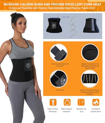 Iivos Waist Trainer Belt for Women Adjustable - Slimming, Workout, Back Support, Durable and Comfortable (Black, Large)