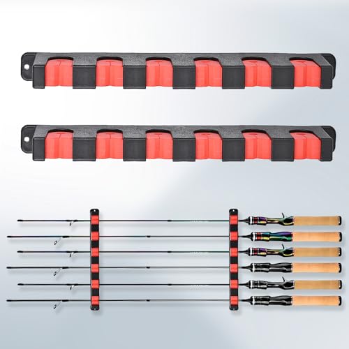 Horizontal Red Fishing Rod Holder Wall Mount for 6 Rods - Axlksia
