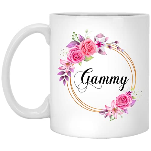 Gammy Pink Flower Coffee Mug 11oz Gift for Mother's Day & Birthdays - Gold Frame