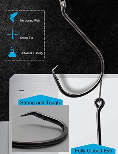 Heavy Duty Saltwater Circle Hooks with Leader Wire - 7/0, 25pcs Fishing Rig