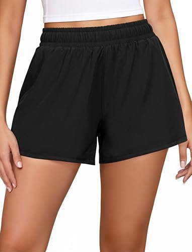 Women’s 2-in-1 High Waist Athletic Shorts - Medium Black, Workout Running