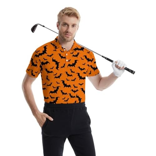 Men's Funny Golf Polo Shirts Quick Dry Blue Cartoon Short Sleeve Polo Shirts