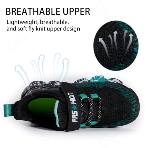 Kids Lightweight Sports Tennis Sneakers Boys Girls Shoes - Black-Blue 1 Little Kid