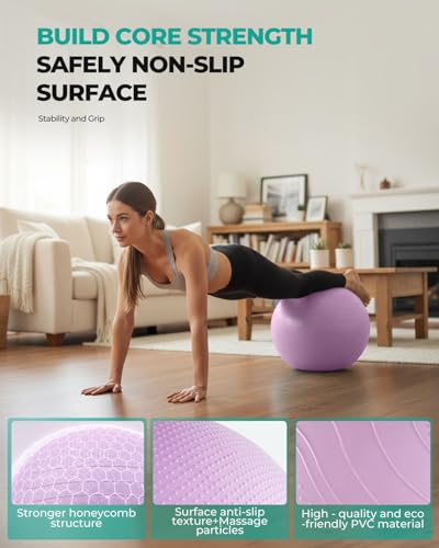 Gruper Yoga Ball Extra Thick Exercise Ball for Workout Pregnancy Stability Lavender 22in