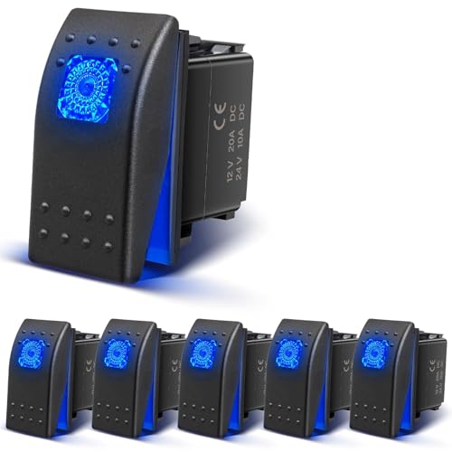 Marine Toggle Switch 4-Pin SPST 12V/20A, 24V/10A – 6-Pack with Night Glow Sticker