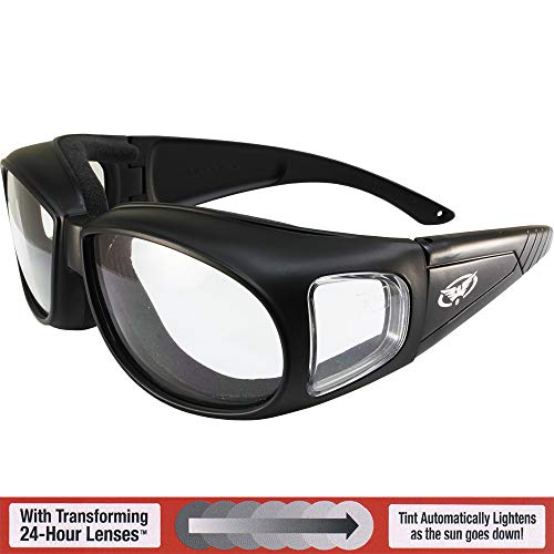 Global Vision Outfitter Padded Motorcycle Safety Glasses - Clear to Smoke Lens, Anti-Fog Over Glasses