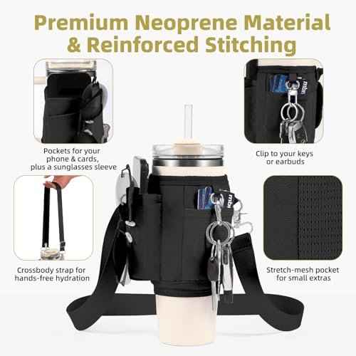 All Day Quencher Carry All for Stanley 40/30 oz Tumbler, Crossbody Bag with Phone Holder & Strap, Water Bottle Carrier Bag