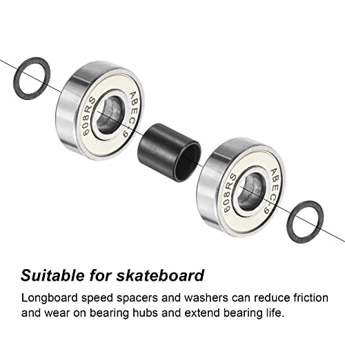 Black Skateboard Hardware Kit with Bearing Spacers and Speed Washers for Longboard Trucks