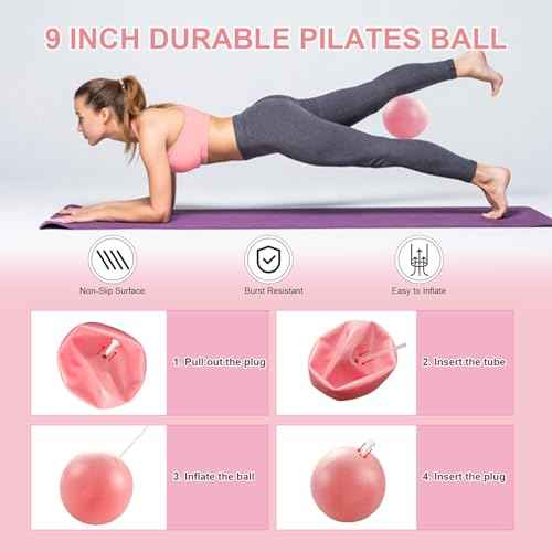 Pilates Equipment Kit for Home Workout, Pilates Ring and Ball Set with Adjustable Ankle Wrist Weights, Resistance Bands, Tape Measure, Bag, Pilates Essentials Accessories for Women Yoga