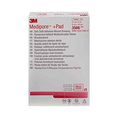 3M Medipore +Pad Soft Cloth Adhesive Wound Dressing, Sterile, White, 3 1/2 in x 4 in, 25 Count, 4 Packs, 100 Total