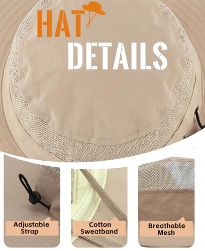 Men's UPF 50+ Wide Brim Sun Hat - One Size Milk Khaki UV Protection Beach Safari Gardening