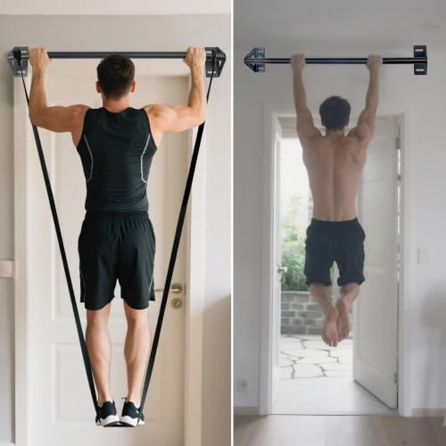 Wall Mounted Pull Up Bar Doorway Support Beam Heavy Duty Strength Training Bar - Black