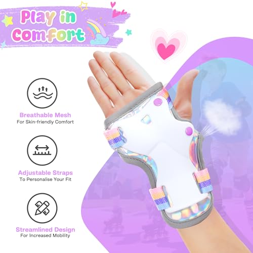 Girls Knee and Elbow Pads Set - Rainbow Rainbow Rainbow Small Kids Protection