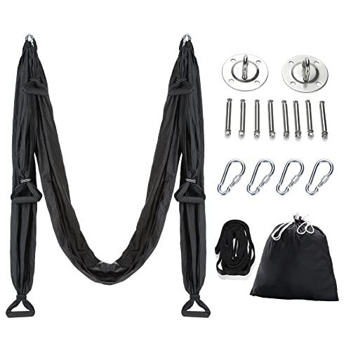 ZELUS Black Aerial Yoga Swing Sling Kit Support Inversion Equipment with Straps