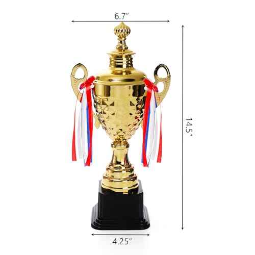 Fasmov Large Trophy Cup for Custom Trophy Keepsake, Gold Award for Sports, Tournaments, Competitions, 14.5 inches
