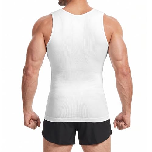 Men's Sleeveless Compression Shirt Body Shaper Vest Large Black & White Slimming Tank Top