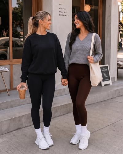Syrinx 7 Pack High Waisted Tummy Control Leggings for Women - Black + Small-Medium