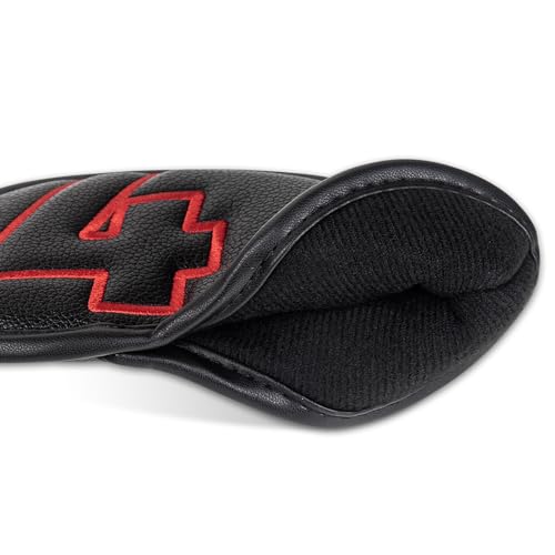 Craftsman Golf 10pcs Red No. Iron Headcover Set with Magnetic Closure - Black Leather