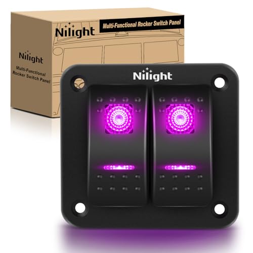 Nilight 2 Gang Rocker Switch Panel with Purple LED Light, Waterproof 5 Pin On/Off