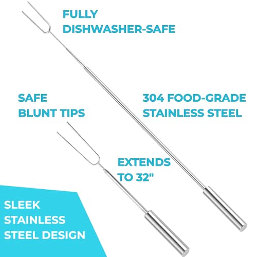 Stainless Steel S'mores Roasting Sticks Set of 6 Telescoping Campfire Skewers