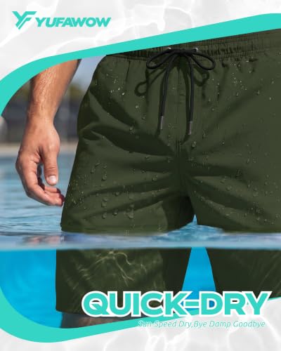 Men's 9-Inch Swim Trunks with Mesh Lining Quick Dry Breathable Pockets - Army Green, Large