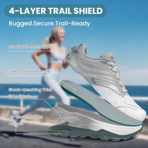 Women's Lightweight Hiking Shoes White Grey Size 7 Outdoor Walking Sneakers