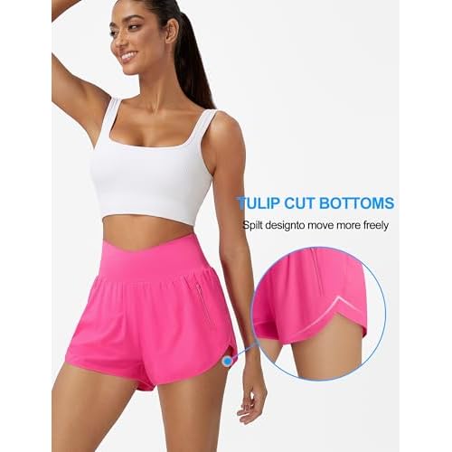 BMJL Women's Athletic Shorts High Waisted Running Short Pockets Gym Elastic Quick Dry Workout Shorts 2.5"