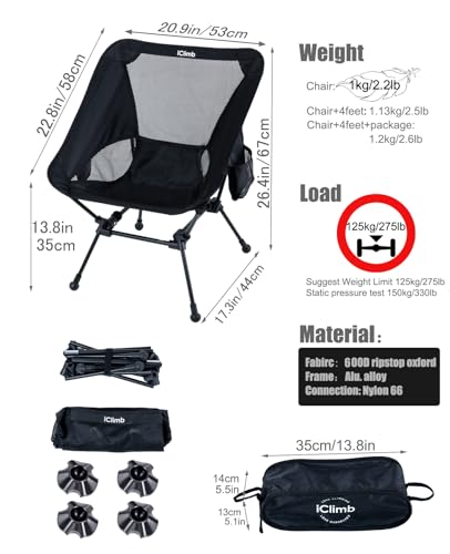 iClimb Ultralight Compact Folding Anti-Sinking Beach Chair Black - Variation of THIS listing
