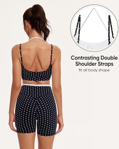 OMKAGI Women's Workout Sets Polka Dot Black White 4.5-Inch Shorts & Sports Bra