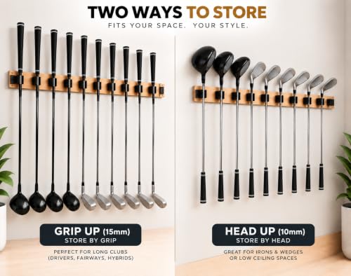 Golf Club Wall Mount Holder Set - 15 Wall Hangers for Golf Clubs