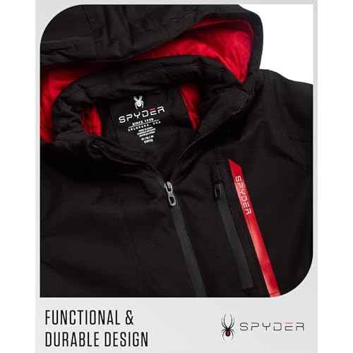 Spyder Boys Winter Ski Jacket - Insulated Soft Shell Water Resistant and Windproof Snowboard Winter Coat with Detachable Hood, Size 4, Black