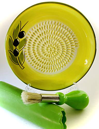 Ceramic Garlic Grater Plate Set - Food Zester with Peeler & Brush, 4 Pieces