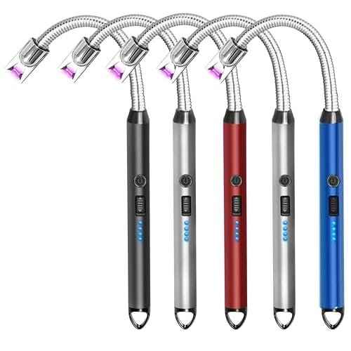 5 Pack Candle Lighter Electric Rechargeable Flameless Arc Lighters Flexible Neck USB Plasma Long Lighter for Candles BBQ Grill Camping Birthday Fireworks