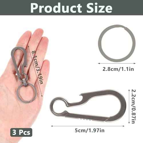 3 Pcs Titanium Carabiner Keychain Clip Hook Small Backpack Clip Heavy Duty Keychain Grips Backpack Clasps Carabin Anti Lost Quick Release Key Chain Organizer with Key Ring