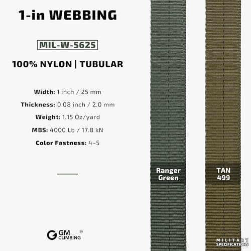 Tan 30ft MIL-W-5625 Nylon Climbing Webbing 1 Inch Heavy Duty Tie Down
