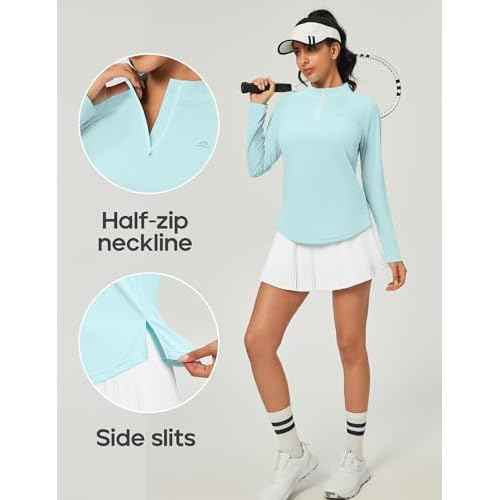 Heathyoga Womens Long Sleeve Workout Tops Golf Shirts for Woman UPF 50+ UV Sun Protection SPF Shirts Quarter Zip Pullover
