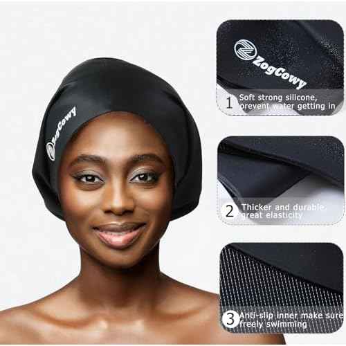 Women Extra Large Swim Cap for Braids and Dreadlocks, Silicone Keep Hair Dry Swimming Caps for Long Hair Extensions Weaves, Waterproof Bath Pool Shower Cap 1-3 Pack