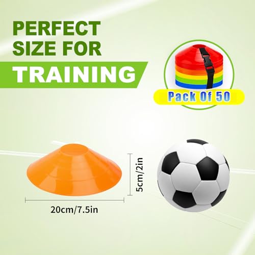 Multi-Color Agility Soccer Cones Set of 50 with Carry Bag for Training Indoor Outdoor