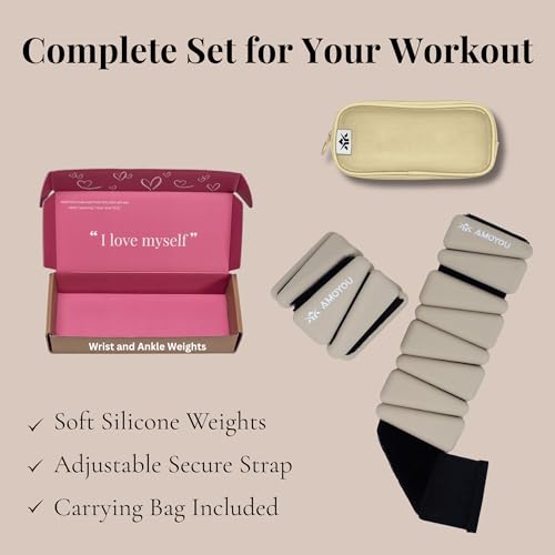 Beige Wrist & Ankle Weights for Women 2 lb Total, Adjustable Resistance